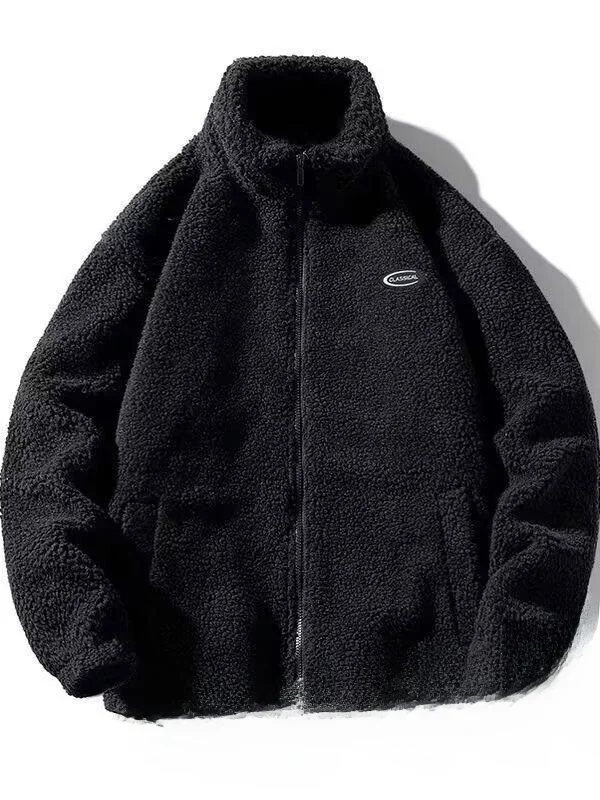 Winter Thickened Warm Cotton Jacket Men's Style Simple Lamb Velvet Stand Collar Cotton Coat Youth Fashion Casual Wear