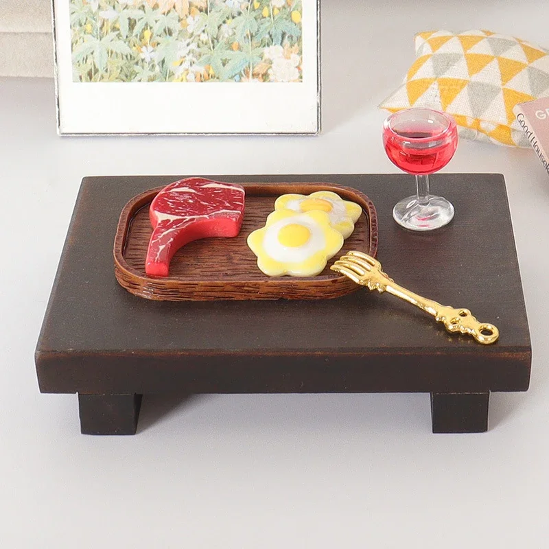 

Charming Dollhouse Accessory - Simulated Dining Set with Steak, Pasta, and Red Wine Glass