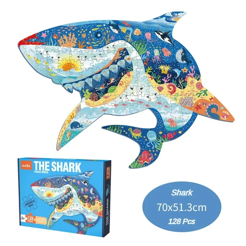 Cartoon Irregular Puzzles Paper 128 Pieces for Kid Educational Toy Various Mermaid Space Polar Bear Shark Elephant Gift for Kid