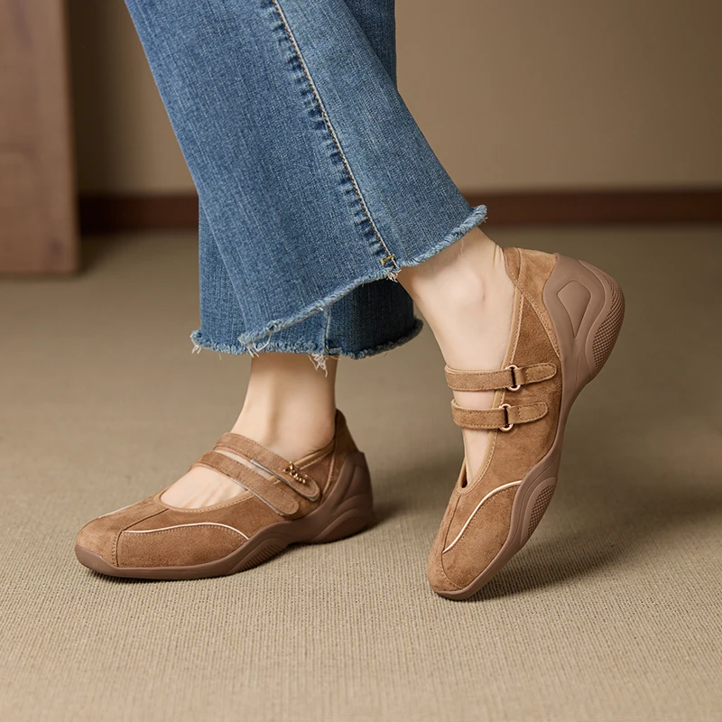 Genuine Leather Mary Jane Ballet Sneakers for Women