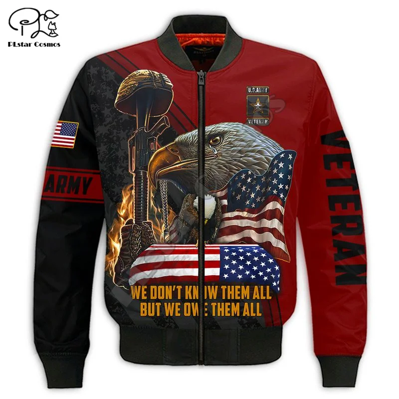 PLstar Cosmos US Army Marine Eagle Military Camo Suits Veteran Windbreaker Streetwear 3Dprint Men/Women Overcoat Bomber Jacket 1