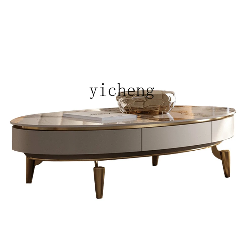 

ZC Stainless Steel Oval Stone Plate Designed by a Maestro Living Room Modern Simple Coffee Table