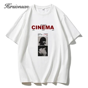 Hirionsan-Camiseta gedruckt mit Kino-Texten für Frauen, Baumwolle, weiche, kurze Ärmel, großes weibliches T-Shirt, Hip Street Topic Top, Sommer 8 Hauptverkaufshemd - №3