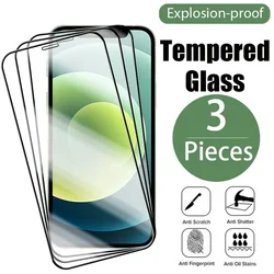 3PCS Full Cover Tempered Glass Screen Protector For iPhone 16 15 14 Pro Max Protection Glass For iPhone 13 12 11 Pro Max