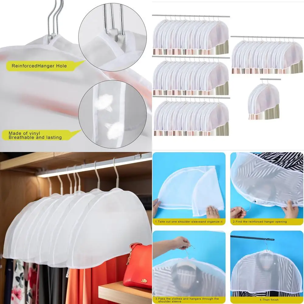 

50-Pack Hanging Garment Protectors, Dust-Resistant Suit Covers for Closet Storage
