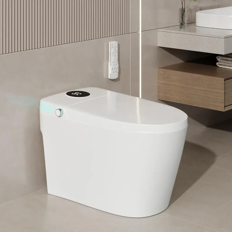 Smart Toilet with Built-In Bidet Heated Seat Multiple Flushing Modes Self-Cleaning Nozzle Customizable Comfort