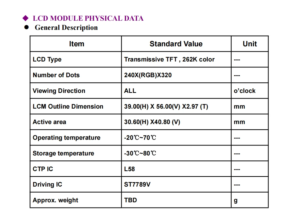 2.0 inch LCD display with touch 240*320 resolution SPI interface IC ST7789V 2.0 INCH TFT display