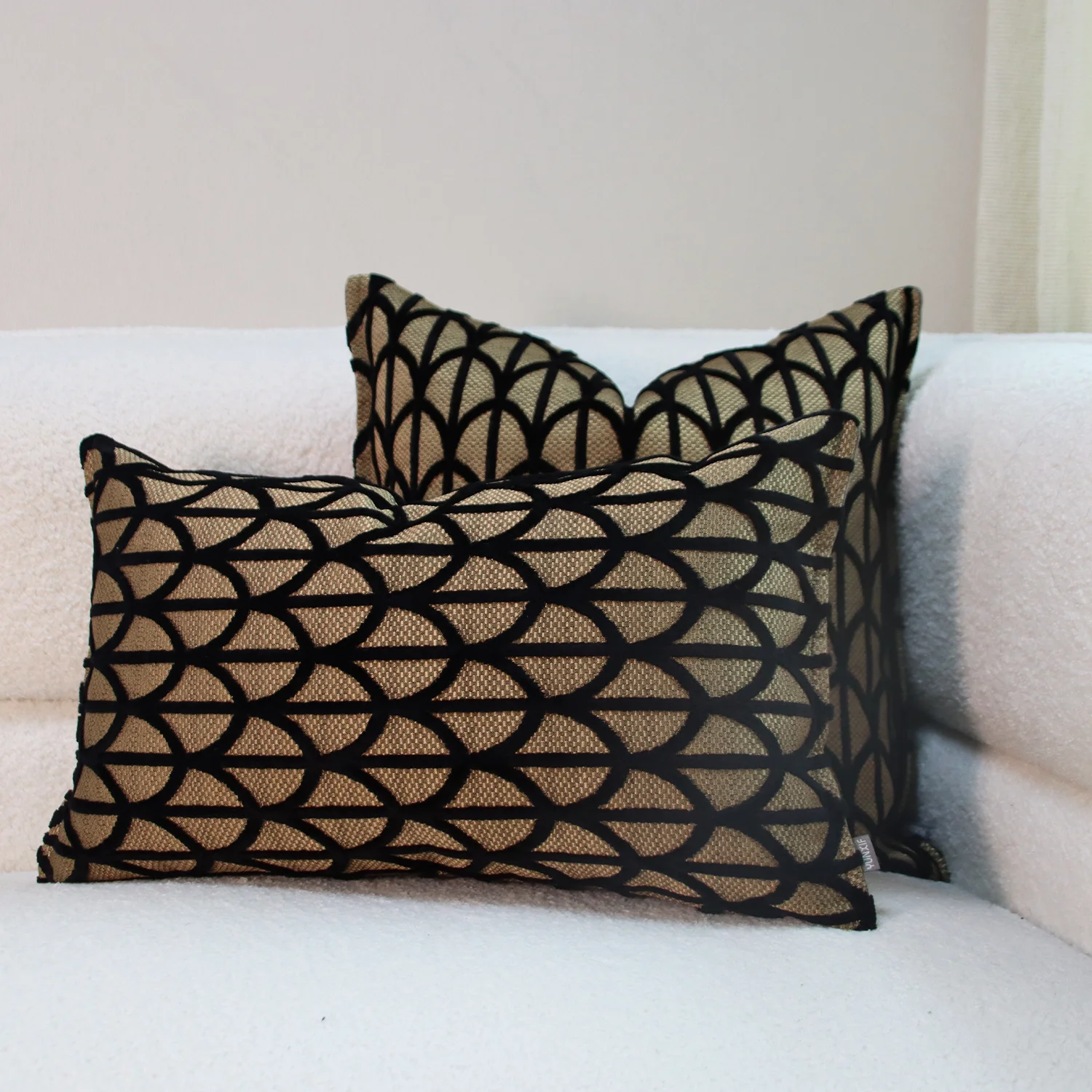 Luxury Cut Velvet Fan Pattern Decorative Pillow Case Art Deco Jacquard Lumbar Cushion Cover
