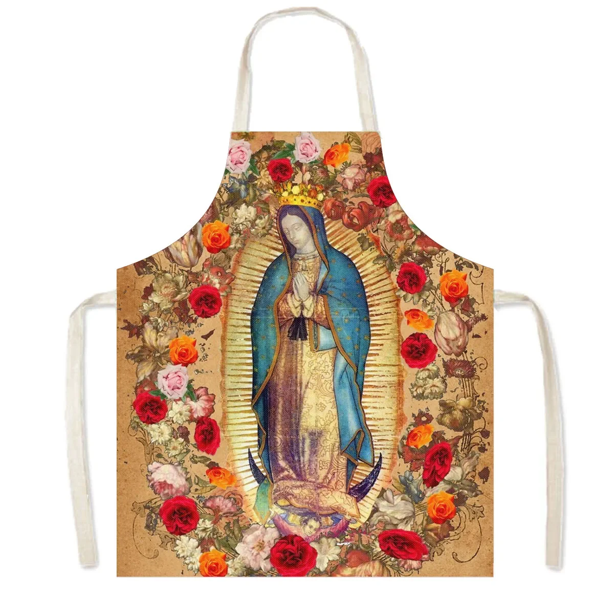 Holy Mary Oil Painting Kitchen Aprons Lady of Guadalupe Virgin Mary Home Cleaning Clothing Waterproof Chef Cooking Pinafore