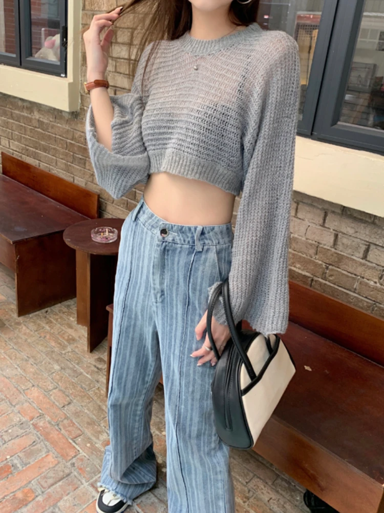 Hollow Out Pullovers Women Flare Sleeve Stylish Summer Cropped Streetwear Sexy Lady Ins Casual Sun Protection Thin Korean Style