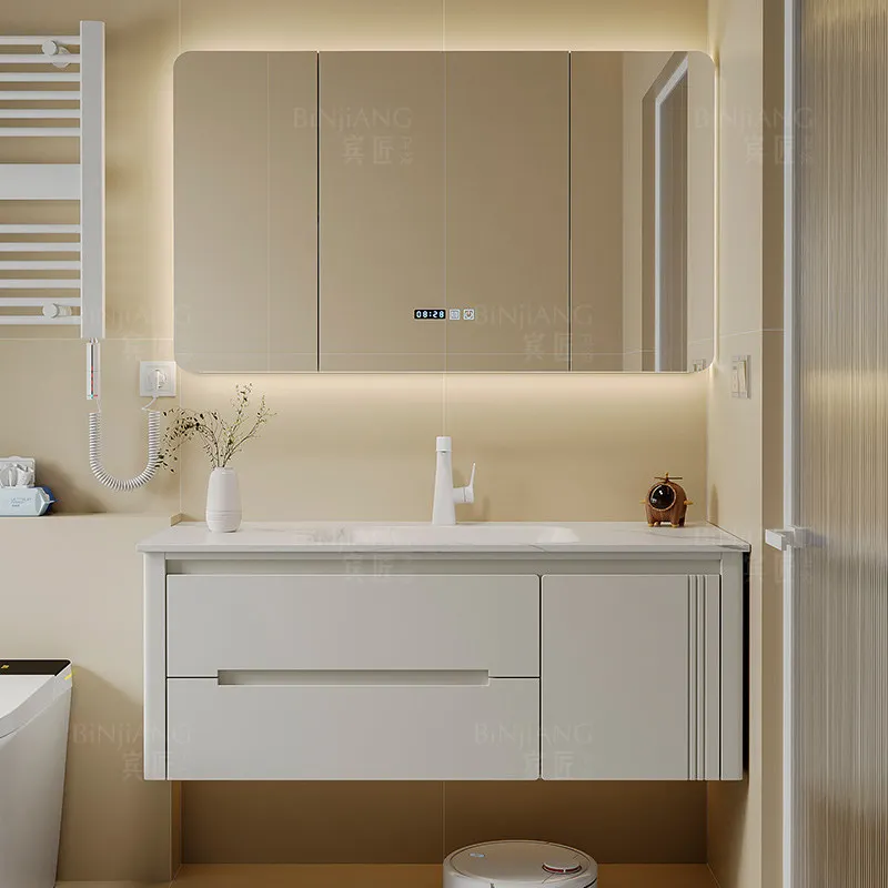 

Rock slab hot bending integrated basin oak bathroom cabinet combination ceramic basin toilet washstand