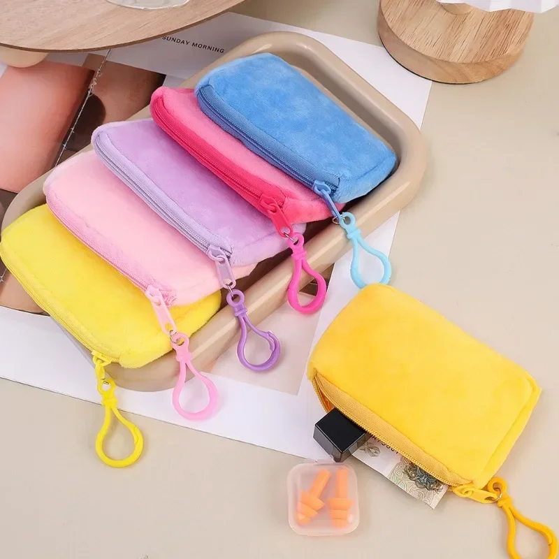 6pcs Cute Candy Color Plush Coin Purse Women Mini Square Change Pouch Wallet Headphone Bag Key Holder Portable Zero Wallet Box