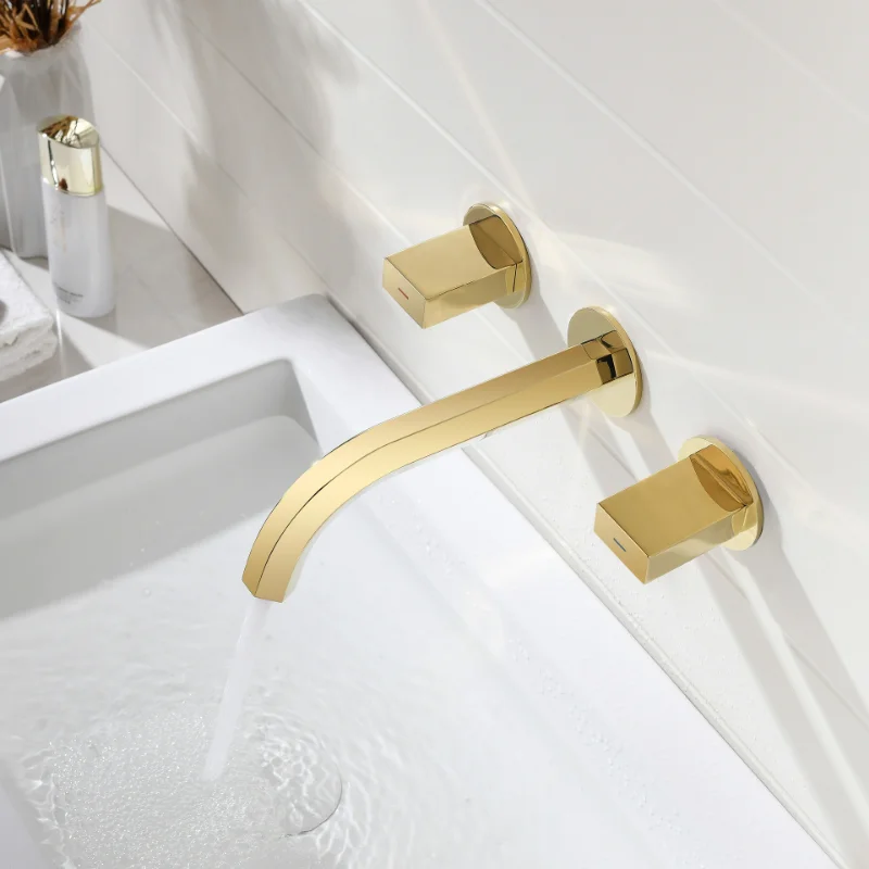 

Luxury copper concealed wall-mounted basin faucet European style bathtub built-in two-handle three-hole