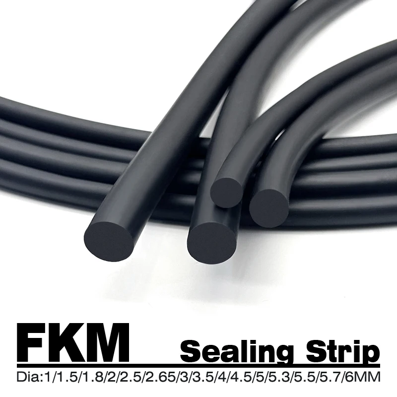 Dia 1 ~ 6mm Black FKM Fluororubber Seal Strip - Waterproof, Oil Resistant & High Elasticity for Machinery 1 2 3 4 5 10 20 Meter