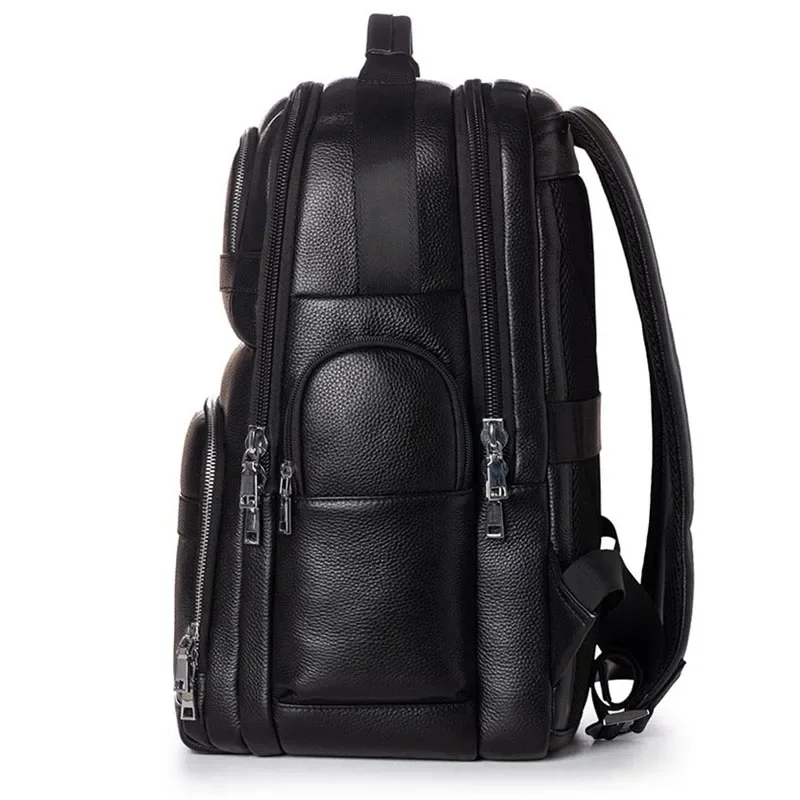 Men's Quality Genuine Leather Backpack USB charging Women Waterproof Black Laptop Daypack Student Schoolbag Big Travel Rucksack