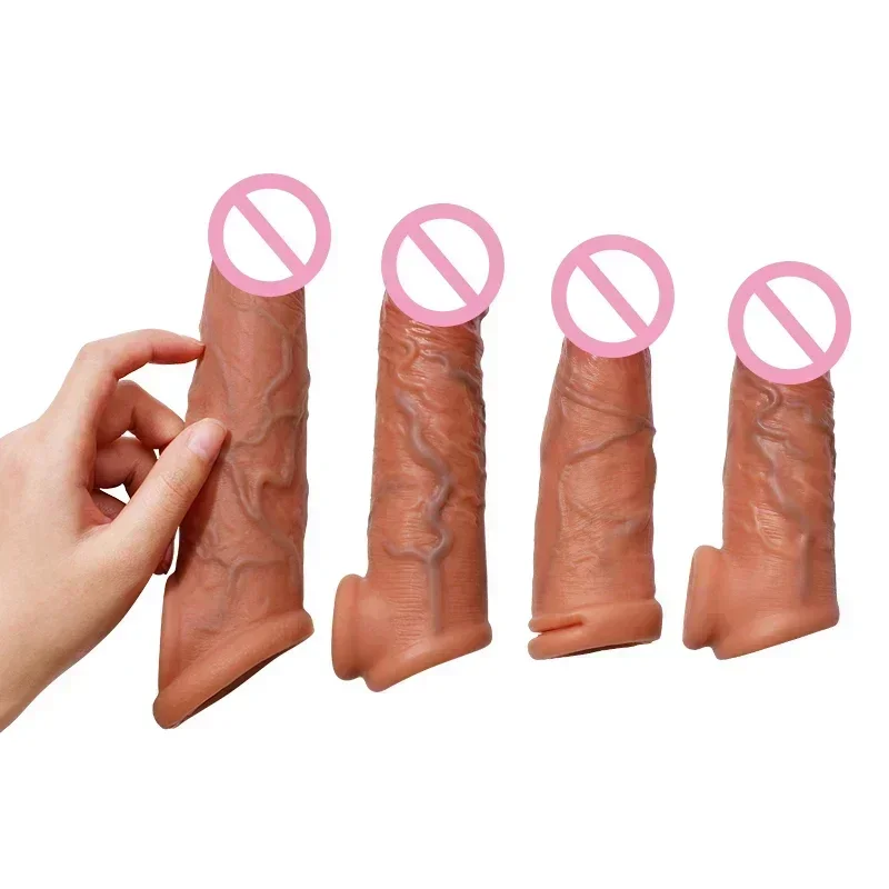 20cm Real Penies Enlargement Sleeve Sex Erection Aid Male Masturbator Reusable Delayed Ejaculation Sex Toys for Men