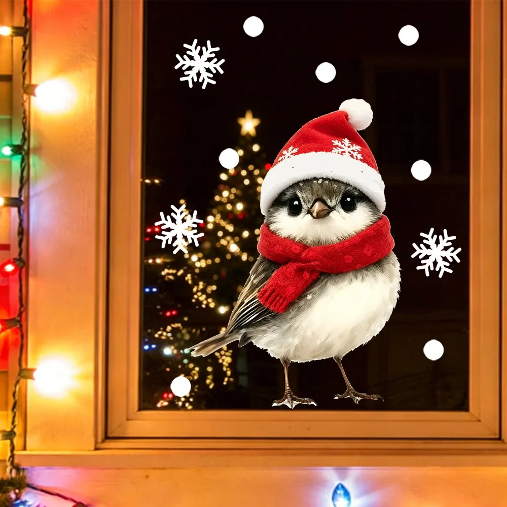 Christmas Cute Forest Animal Static Window Cling No‑Glue Reusable Glass Sticker Deer Bird Squirrel Xmas Home Door Window Decor