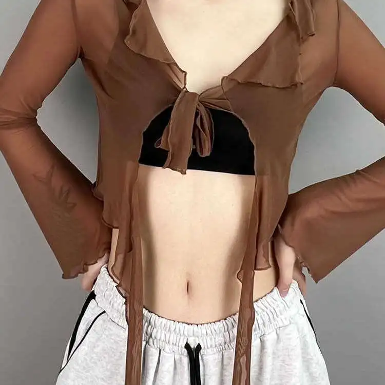 Red Jazz Dance Skirt Curtain Street Dance Fashion Tassel Mesh Top Waist Match Cover up Two Use Drifting Sense Polyester