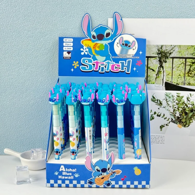 

18/36 шт., креативная вращающаяся стираемая гелевая ручка Disney Stitch, милые 0,5 мм, ручки для подписи с синими чернилами, офисные и школьные письменные принадлежности