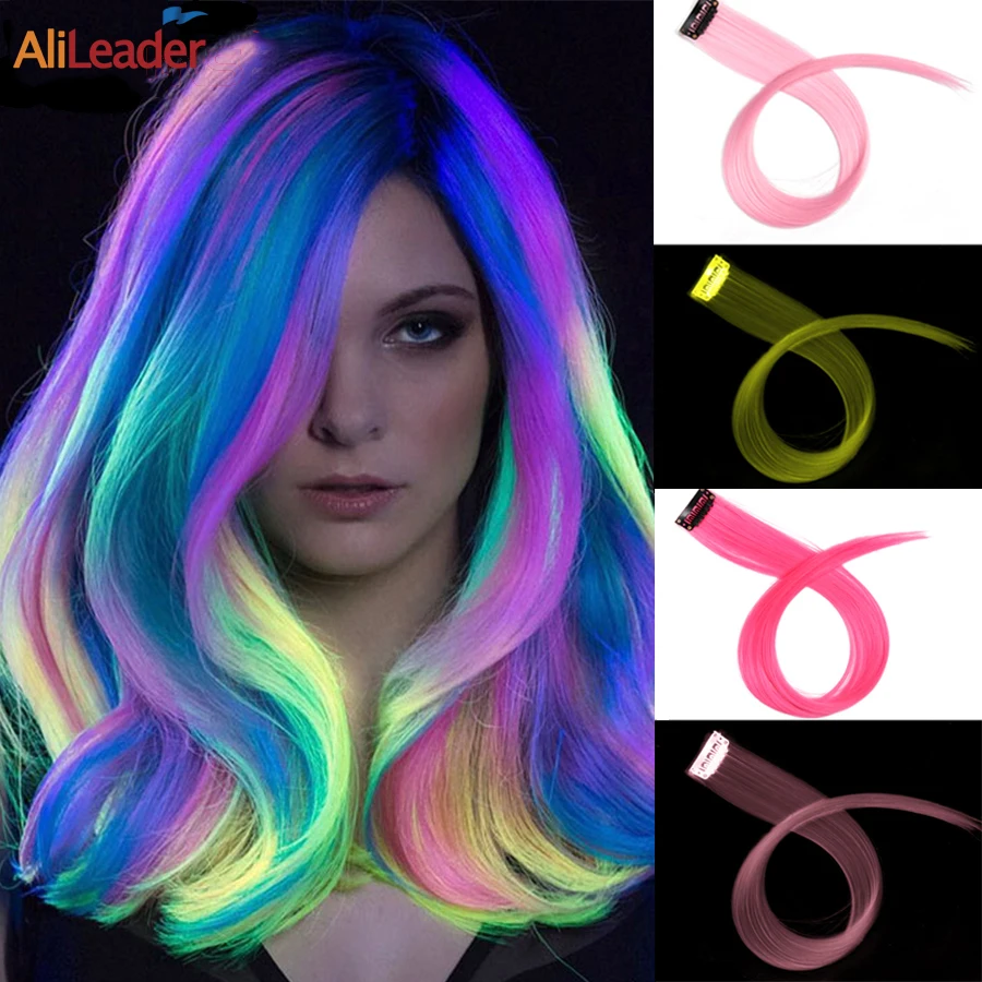 

Synthetic Clip-On Hair Extension 20Inch 11Colors Glowing Clip-In One Piece Shines Fluorescent Fake Hairpiece For Women