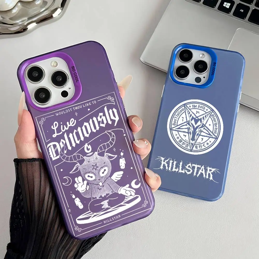 Luxuriou K-Killstar Handyhülle für iPhone 16, 15, 14, 13, 12, 11, Pro Max, unabhängige Metallknopf-Galvanik-Mobile