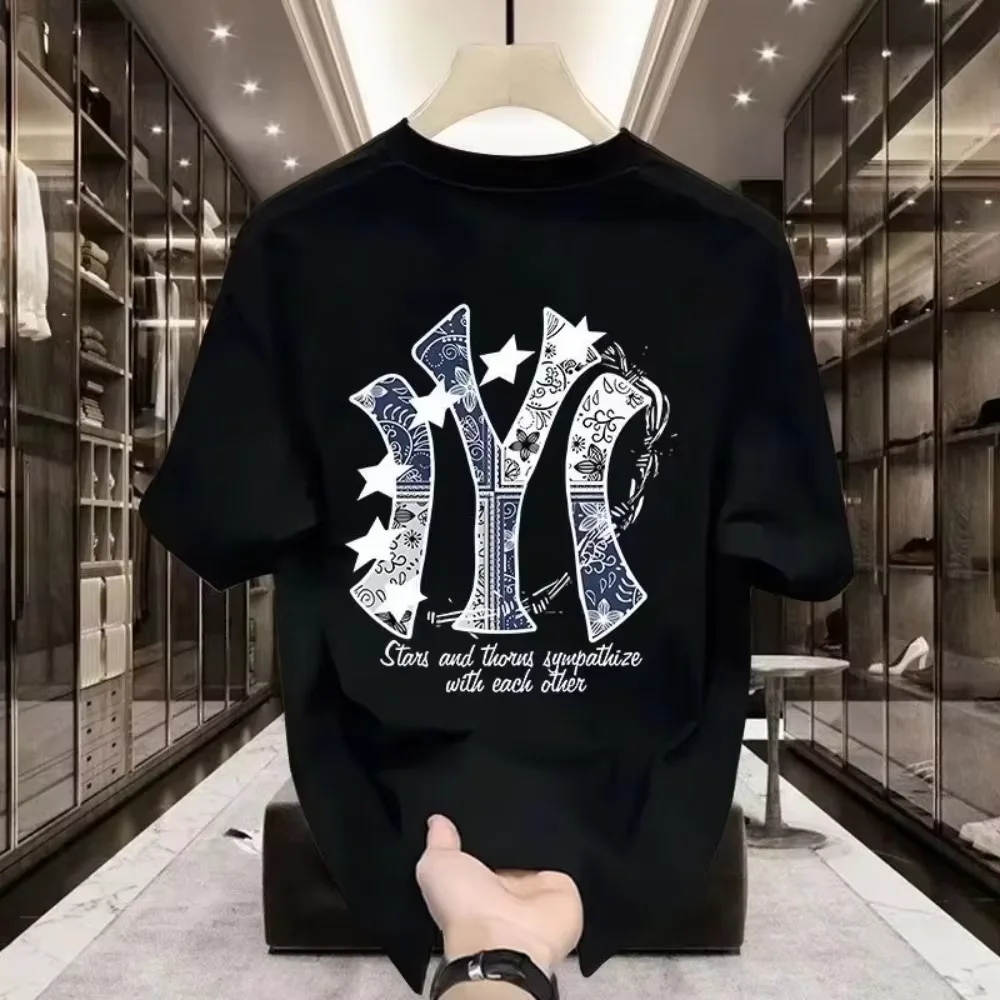 Y2K Streetwear Paisley Star Slogan Graphic Tee, Unisex Oversized Fit, Soft Cotton Casual Couple Short Sleeve T-shirt for Summer
