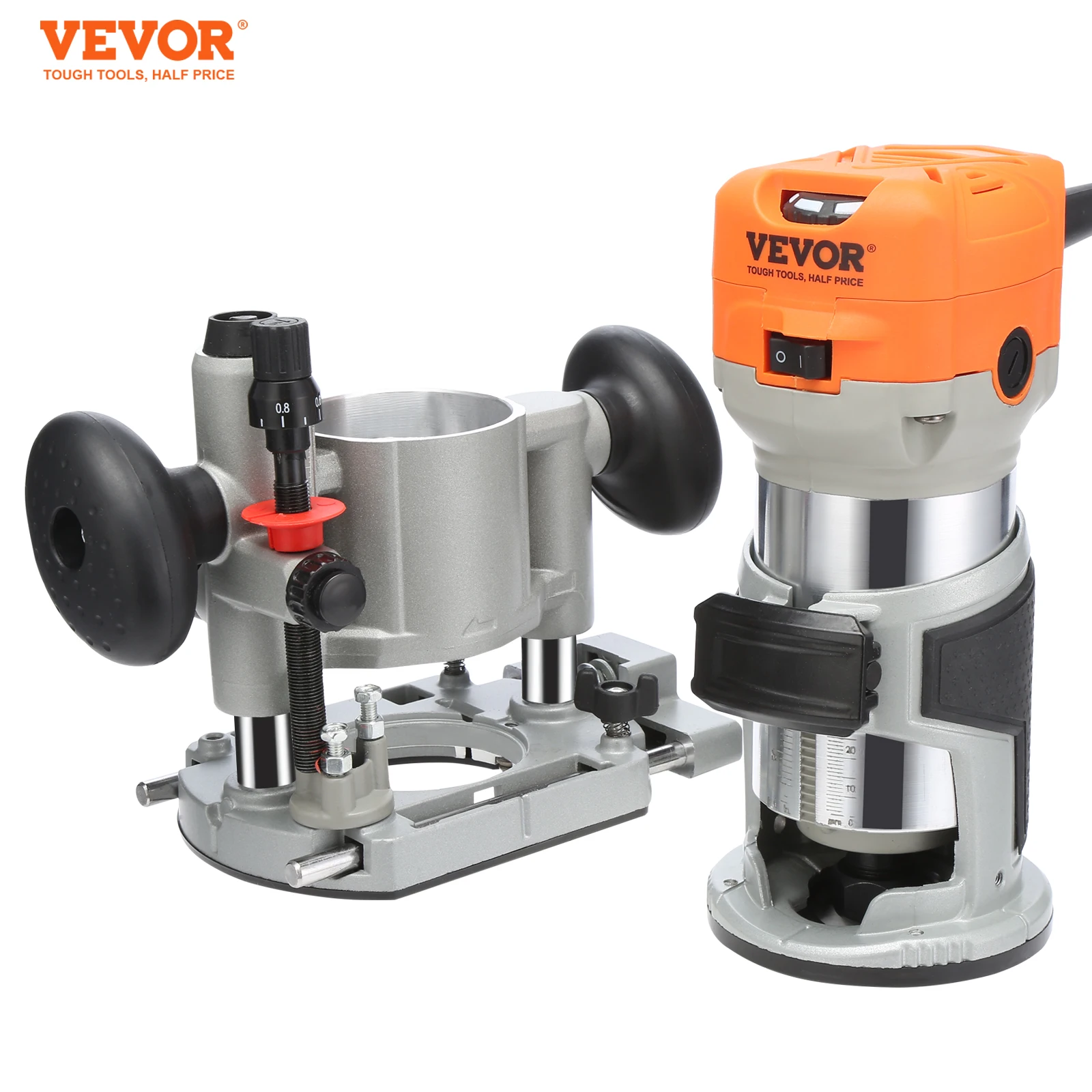 جهاز توجيه تشذيب الخشب VEVOR بقدرة 1.25 حصان 800 وات مع قاعدة يغرق وثابتة، غطاء غبار كوليت 1/4 بوصة و5/16 بوصة لاستخدام النجارة بنفسك #1