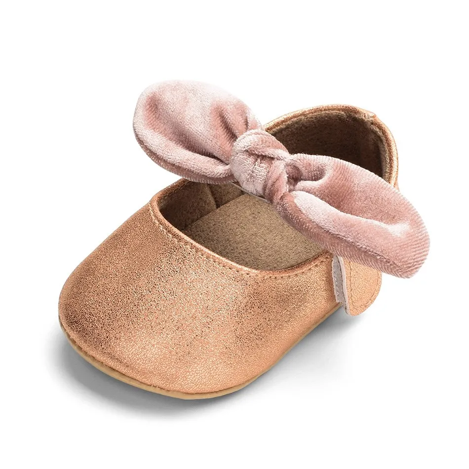 Infant Crib Shoes Girls PU Leather 0-12 Months Princess Slipper Toddler Slip on Anti-Slip Soft Sole Sneakers Baby First Walkers