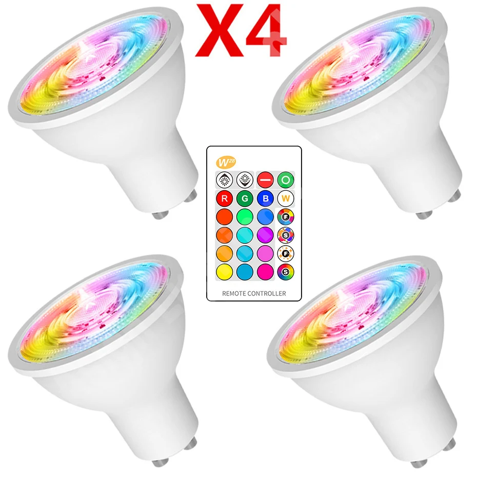 GU10 LED Bulb Light 16 Colors RGB Dimmable Changeable 8W Spotlight Memory Function with IR Remote Control RGBW Warm White