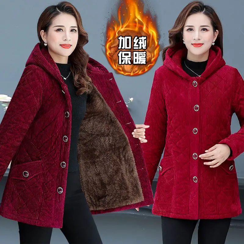 Corduroy Winter Coat Women Puffer Jacket Winter New Korean Style Long Ladies Over-the-knee Cotton Padded Jacket Keep Warm