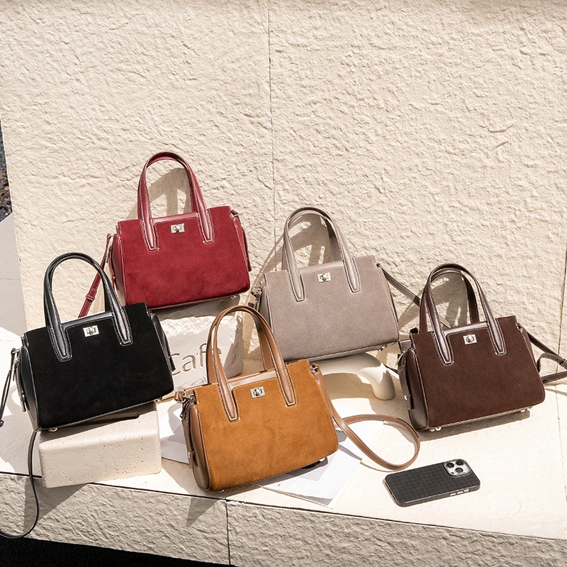 

Women Suede Bag Female Retro Frosted Cowhide Split Leather Armpit Shoulder Bag Lady Handbag Trendy Crossbody Messenger