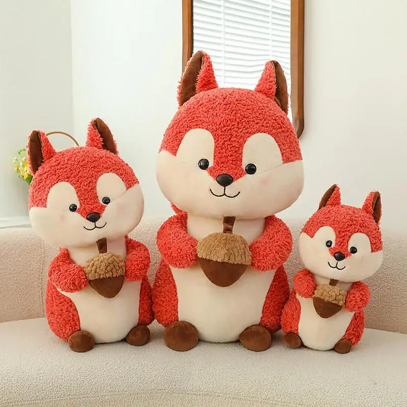 Squirrel Plushie Toy Stuffed Squirrel Plushie Doll Cute Wildlife Room Decor Huggable Furry Squirrel Toy For Toddler Boys Girls