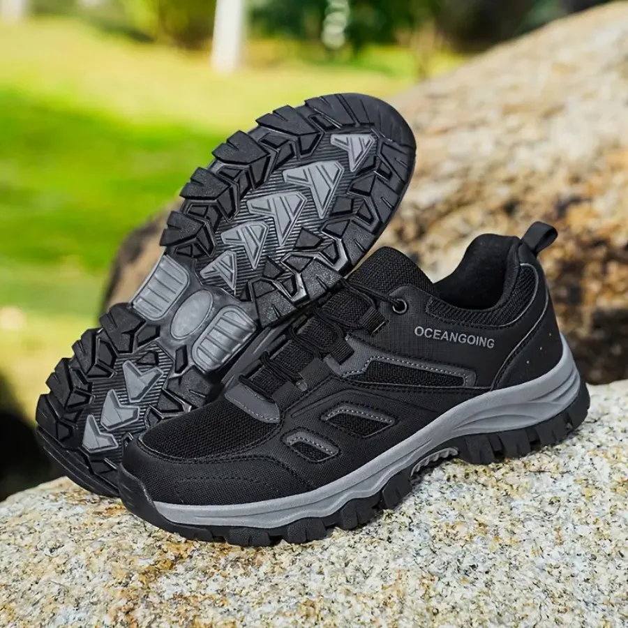 

Autumn/Winter Men's Breathable Anti-Slip Outdoor Hiking Shoes Versatile Comfortable Low-Top Walking Shoes with Laces Round Toe