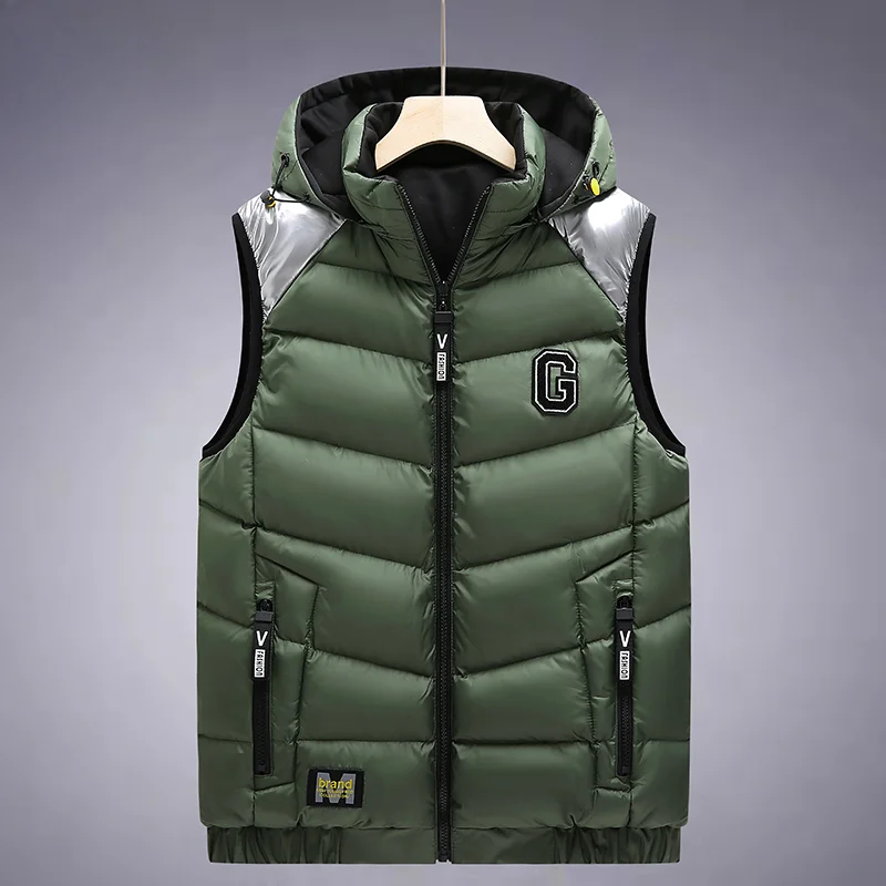 Men\'s Down Cotton Vest 2024 Winter New Fashion Thickened Double-sided Warm Padded Coat men\'s Windproof Hooded Sleeveless Jacket