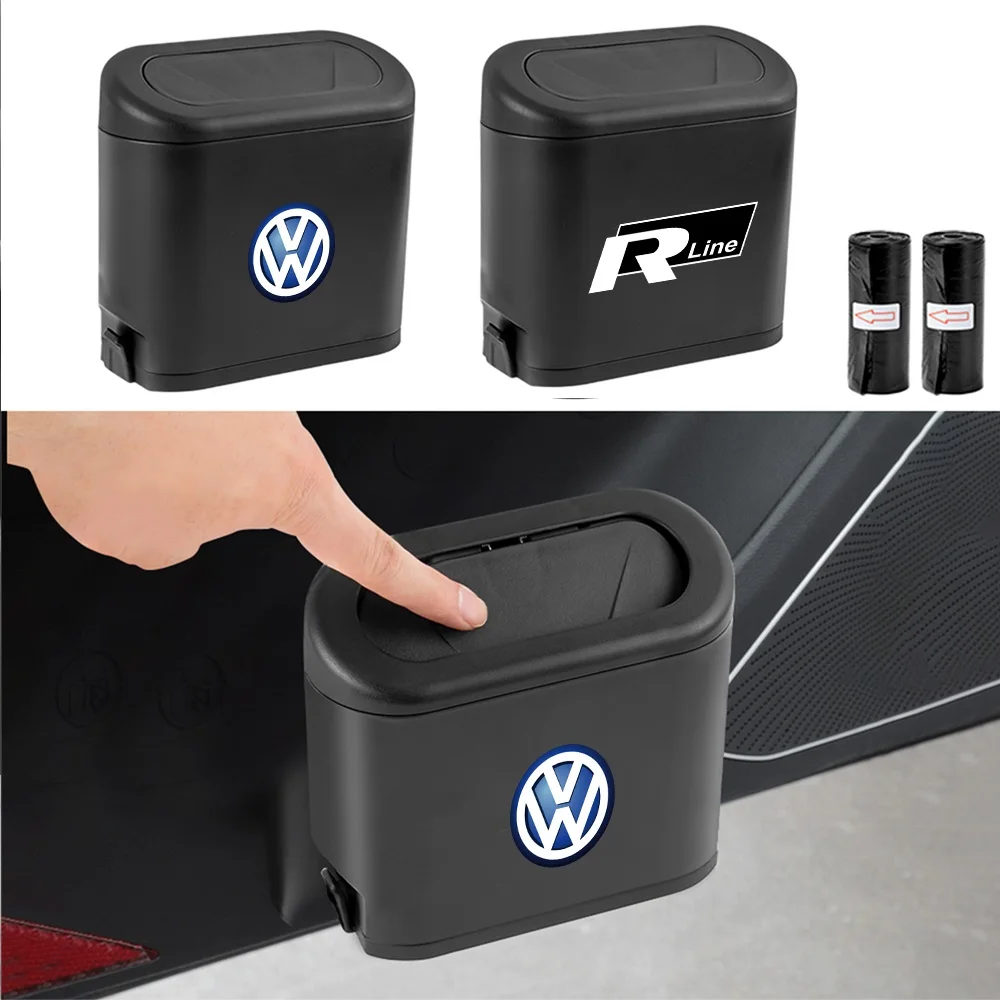 1PCS Portable black Abs car trash can storage box flip-top trash can Car Accessories For Volkswagen R Line R32 Touareg Passat