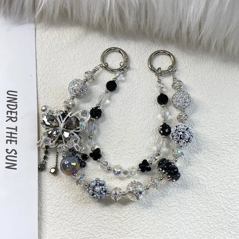 Color-changing Beads High-end Hanging Chain Butterfly Tassel Boutique Handmade Beaded Mobile Phone Chain Anti-mobile Phone Bag