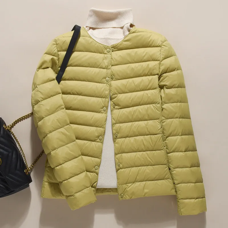 90% pato para baixo casaco feminino ultraleve sem gola jaqueta feminina portátil acolchoado parkas o-pescoço puffer casaco