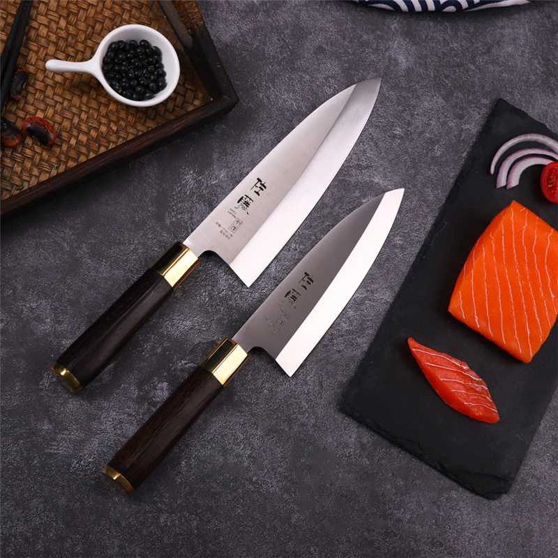 Deba Knife Single-edged Blade Stainless Steel Wenge & Copper Handle Slicing Sushi Cleaver Sashimi Meat Chopper Kitchen Knife