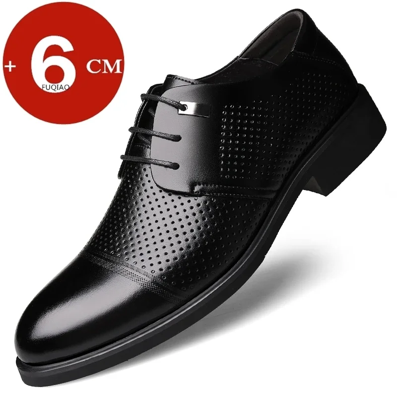 

Height Increasing Shoes Man Hollow Breathable Taller Elevator Shoes 6CM Invisible Insole for Daily Men Heighten Wedding Shoes