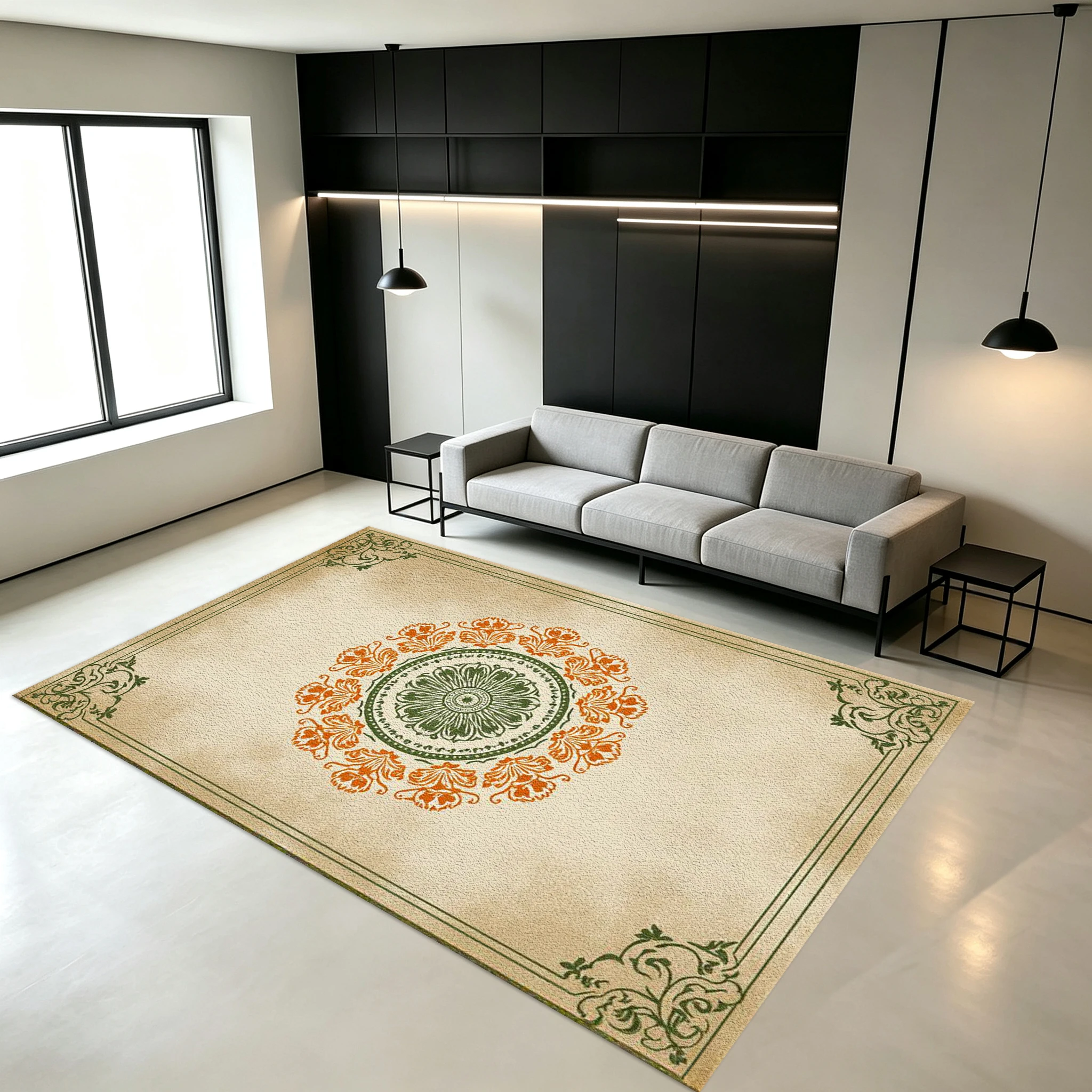 Vintage Mandala Floral Pattern Ornate Border Carpet Non-Slip Printed Carpet Suitable for Living Room Bedroom Home Floor Decoration