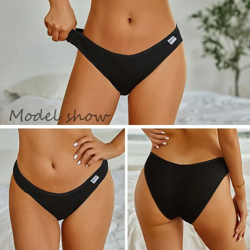 2PCS Sexy Low Wasit Cotton Panties Women Sexy V Wasit Briefs Female Plus Size M-4XL Pantys Ladies Underwear Girls Intimates