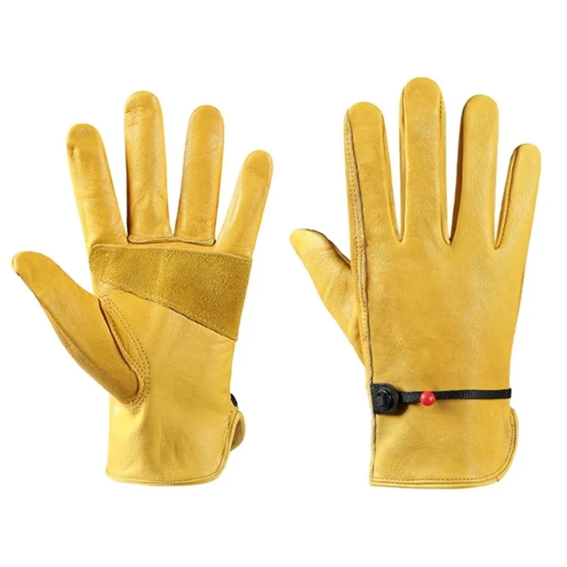 Cowhide Work Gloves Leather Motorcycle Driver Cycling Outdoor Sports Racing Security Protection Safety Yellow Riding Glove