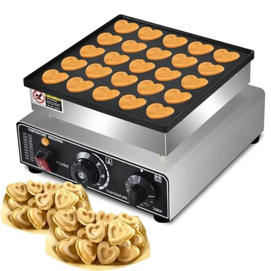 

Mini Heart-Shaped Dutch Pancake Maker 25PCs 950W 110V Kitchen Bakery Snack Bar Pancake Waffle Maker in Stainless Steel with Non