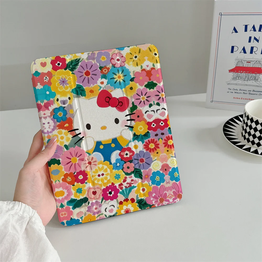 

Защитный чехол KT Cat Flower подходит для Apple iPad Pro 2024 11 дюймов, 2025 Air 5/4 10,9 дюйма, iPad 10 9,7 дюйма, 10,2 дюйма a