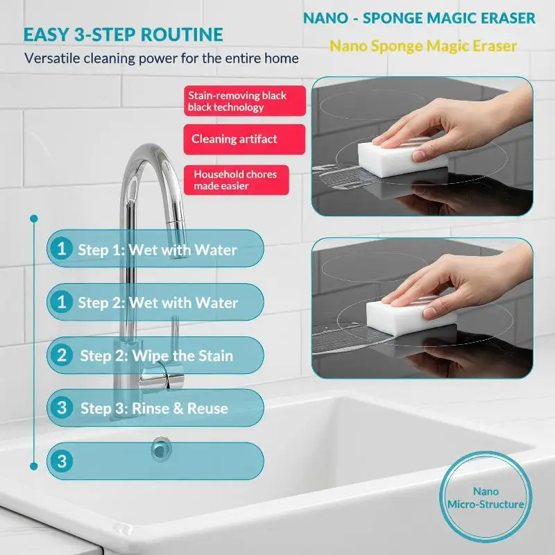 10PCS Magic Sponge Erasers Powerful Grease Remover Reusable Cleaning Sponges for Kitchen Bathroom Car Detailing
