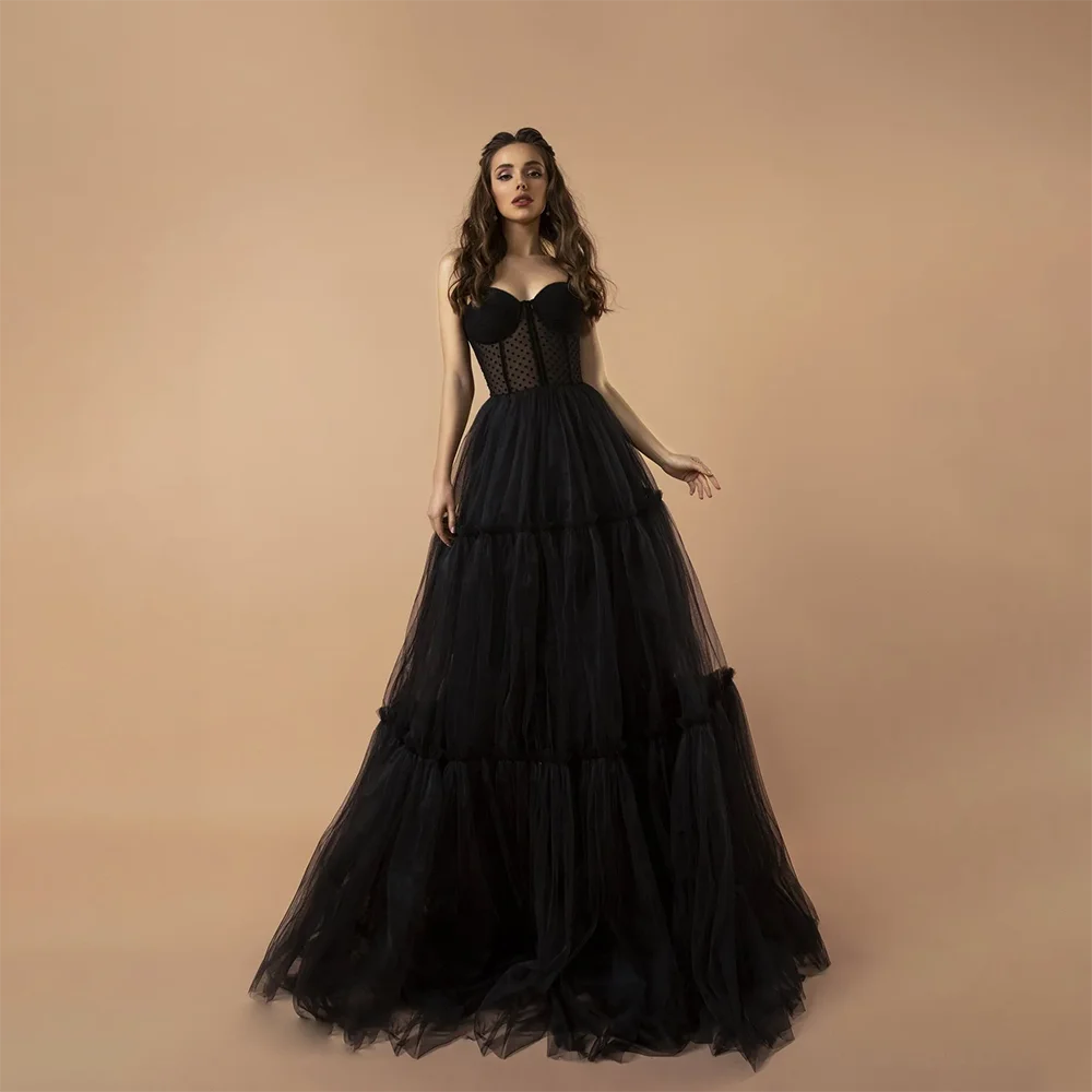

2024 New black a line prom dresses spaghetti tulle sexy back plus size evening gowns formal wear vestido de festa