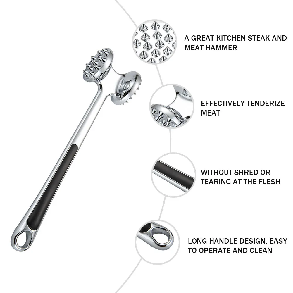 

1pc Zinc Alloy Meat Hammer Mallet Tenderizer Double Sided Long Handle Non Rust Kitchen Tool Steak Pounder