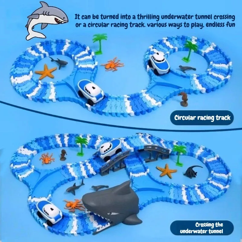 Creative Ocean Orbital World Educate Kid Set Toy Bendable Flexible Racetrack Ocean Electric Boat Toy Gift For Children Kids