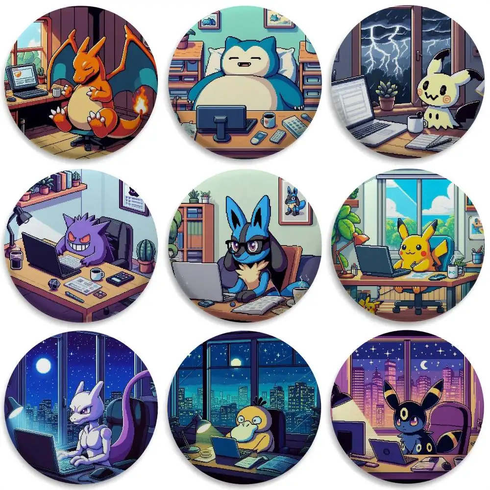 

Snorlax Gengar Charizard Badges Round Exquisite Badge Brooches Creative Pins For Clothes Hat Backpack Gift Accessories