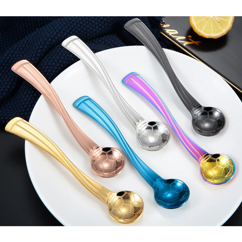 

6 Pcs Stainless Steel Children Spoons Portable Coffee Tea Dessert Scoops Stirring Kitchen Utensils Soccer Shape